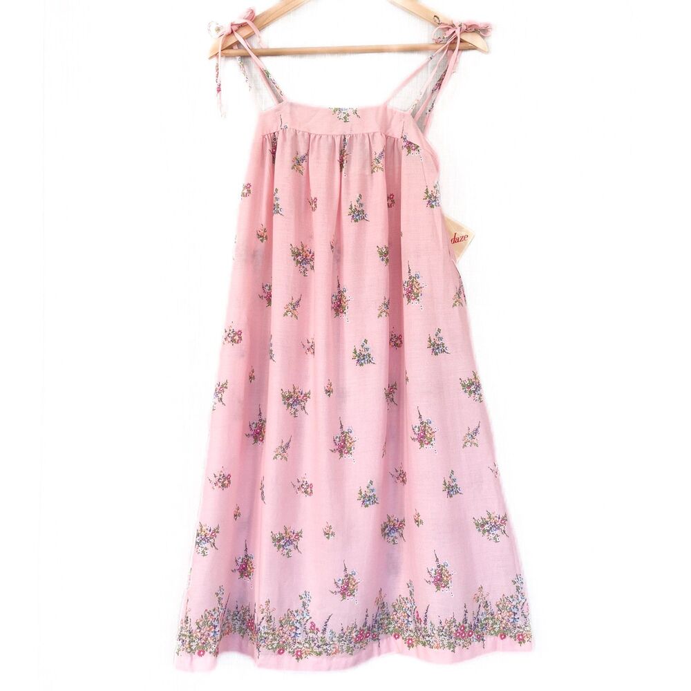 Vintage 70s/80s Deadstock Shoulder Tie Pink Floral Dress